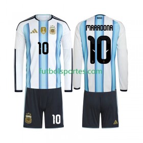 Camiseta Argentina Maradona 10 Niño Primera Equipación Copa Mundo 2026 Manga Larga